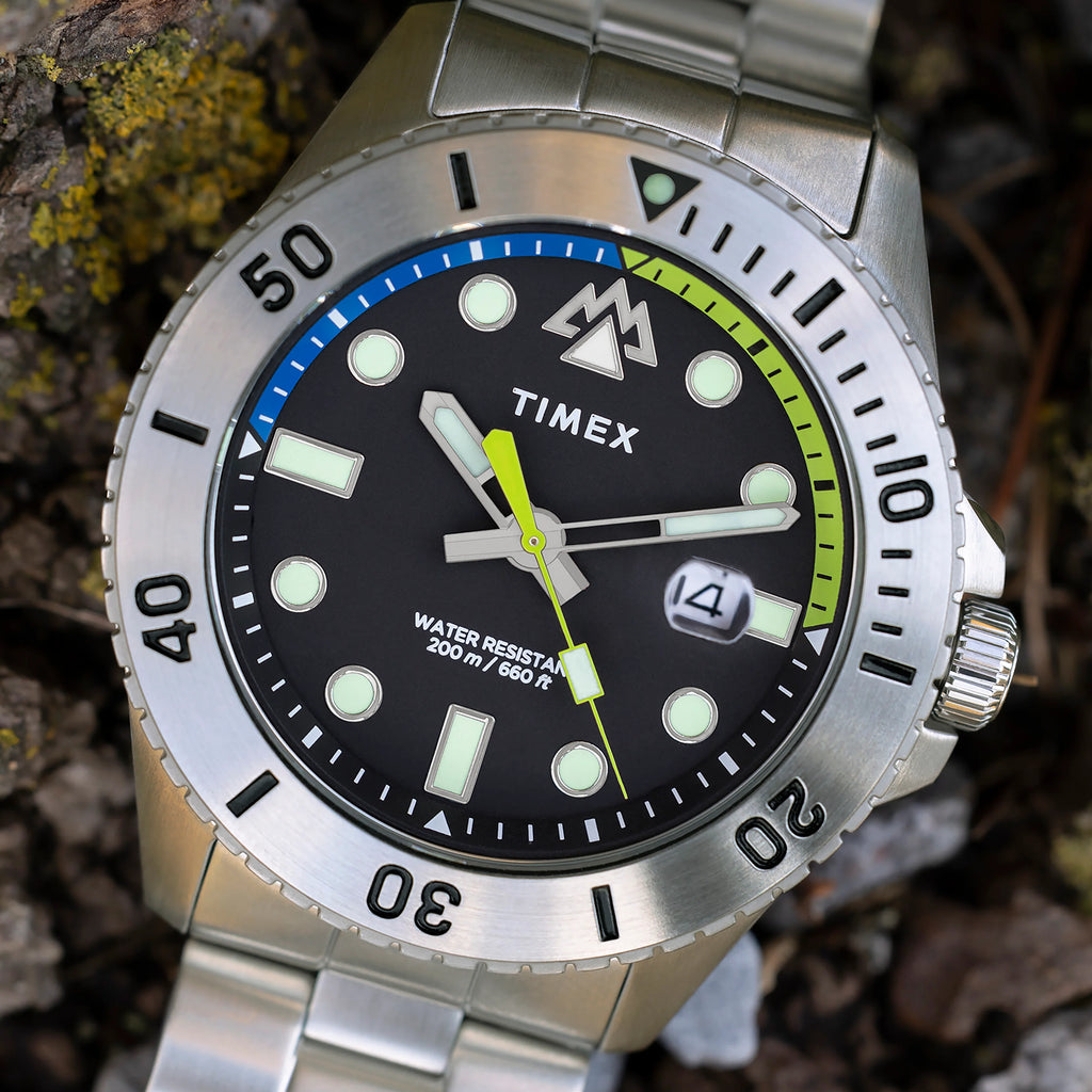 Timex Men's Stainless Steel Black Dial Watch, Silver | Tw2w41900