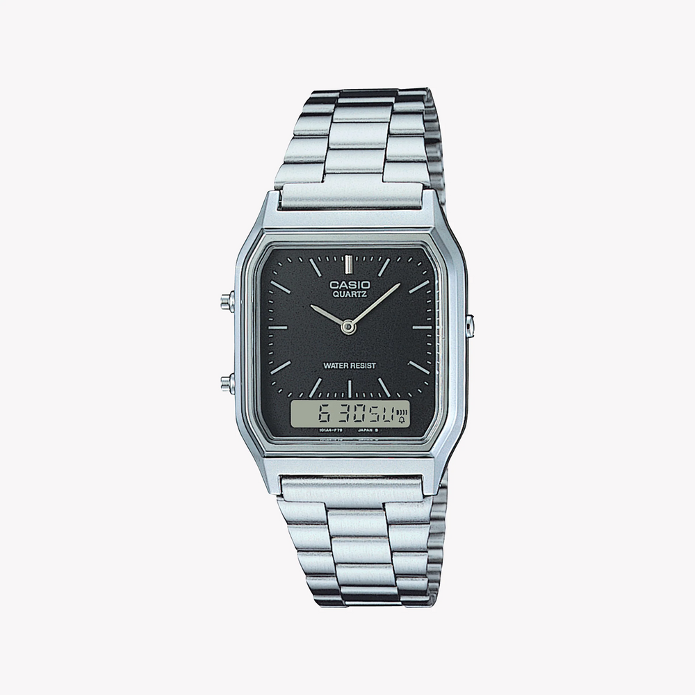 Casio Men's Silver Resin Watch, Black Dial | Aq-230a-1dmq by i-watch