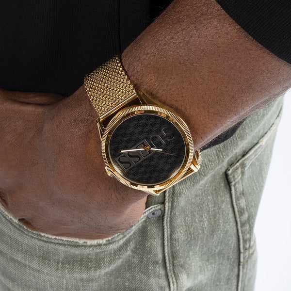 Guess Men's Gold Mesh Watch, Black Dial | Gw0710g2 by i-watch