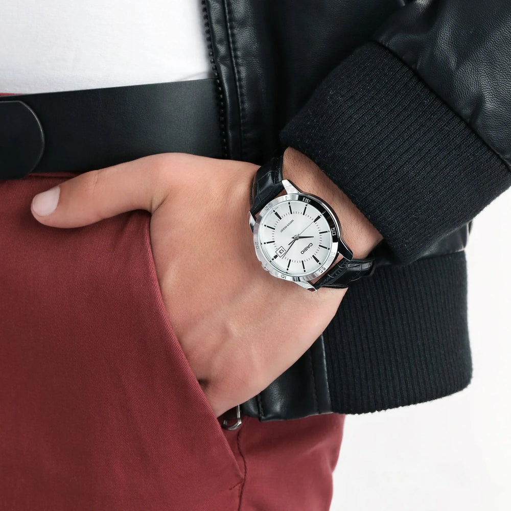 CASIO MTP-V004L-7AUDF - SPORTY ELEGANCE MEN'S WATCH WITH LEATHER BAND & WHITE DIAL-i-Watch-2
