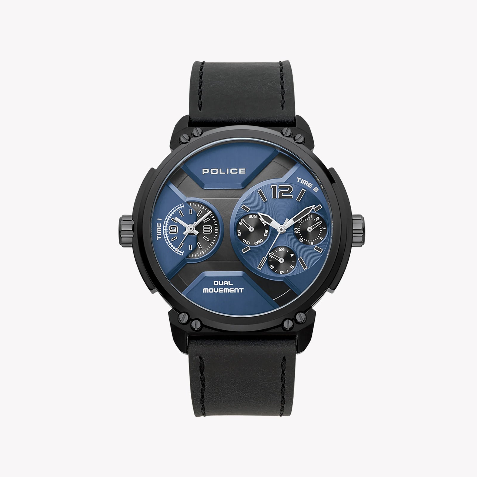 Police Men's Black Leather Watch, Blue Dial | Pl-15725jsb_03 by i-watch
