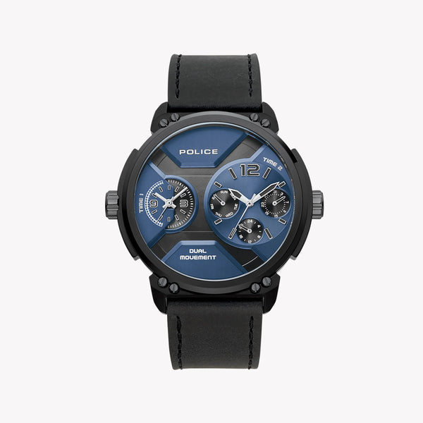 Police Men's Black Leather Watch, Blue Dial | Pl-15725jsb_03 by i-watch