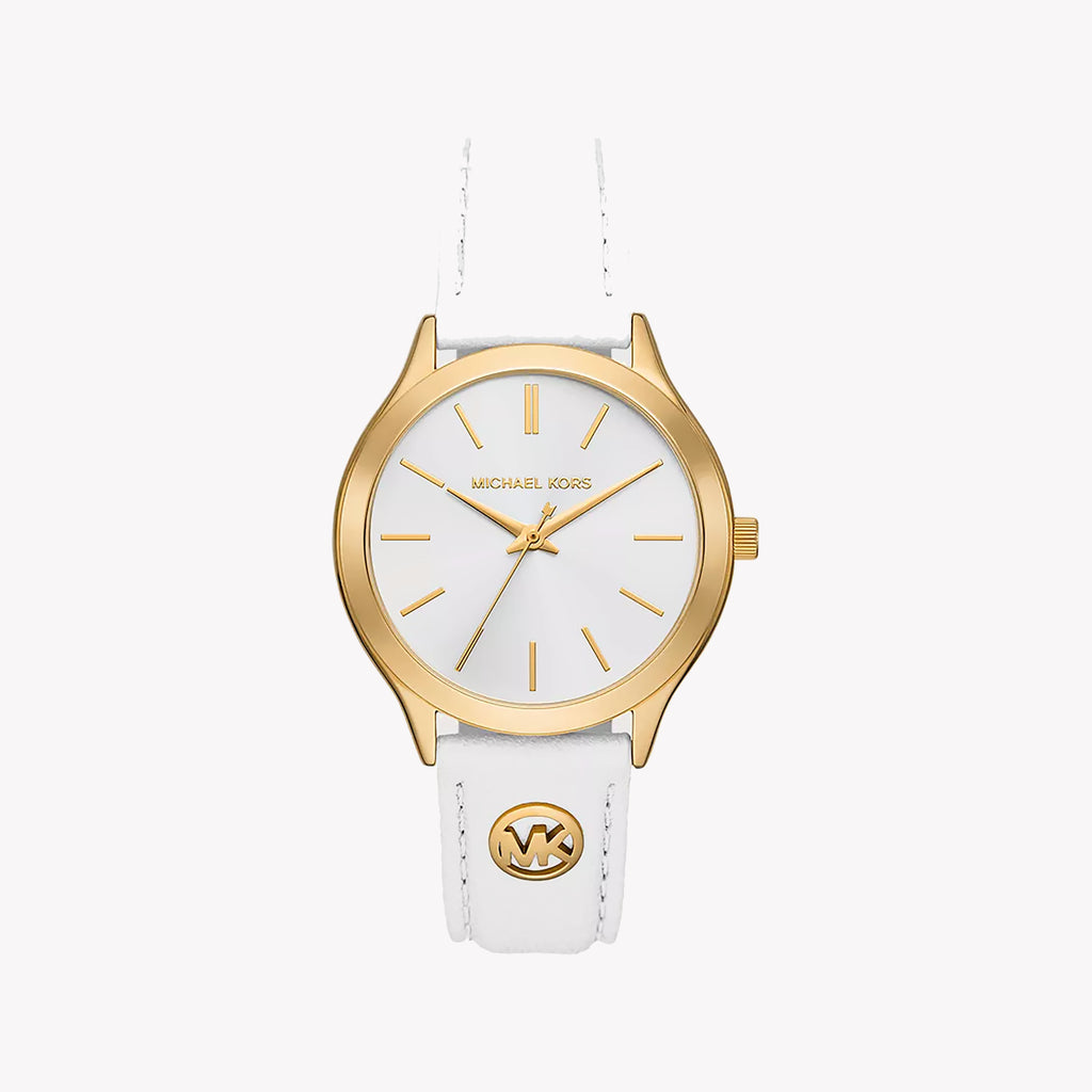 MICHAEL KORS MK7466 CHIC SOPHISTICATION - ELEGANT WOMEN'S WATCH WITH GOLD-TONE CASE & WHITE LEATHER BAND