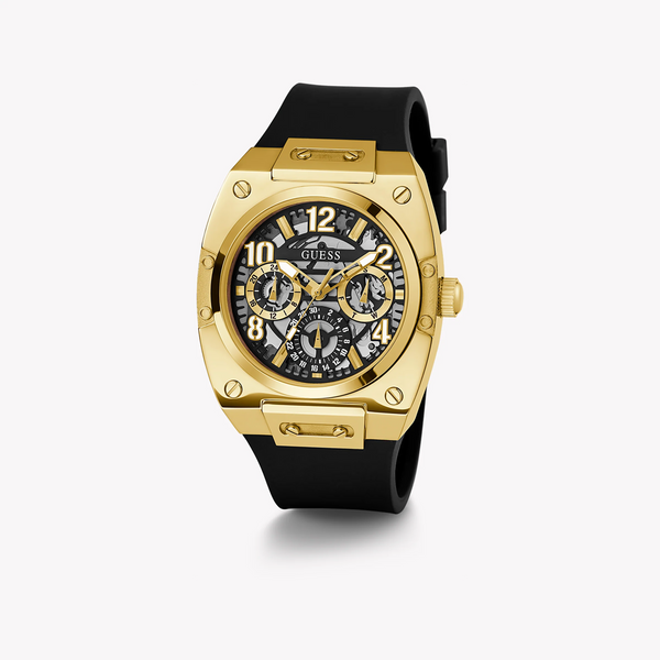 Guess Men's Gold Watch, Black Dial, Silicone Band | Gw0569g2 by i-watch