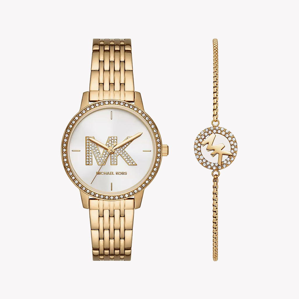 MICHAEL KORS MK1051SET RADIANT FLAIR - ELEGANT GOLD WOMEN'S TIMEPIECE WITH WHITE DIAL