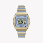 Timex 80 Edelstahl-Erweiterungsband goldfarben mit blauen Akzenten TW2W40800 Damenuhr