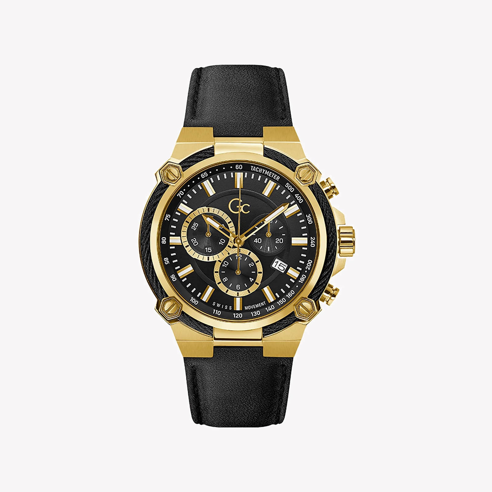 Guess Men's Gold Watch, Black Leather Band | Y24011g2mf by i-watch