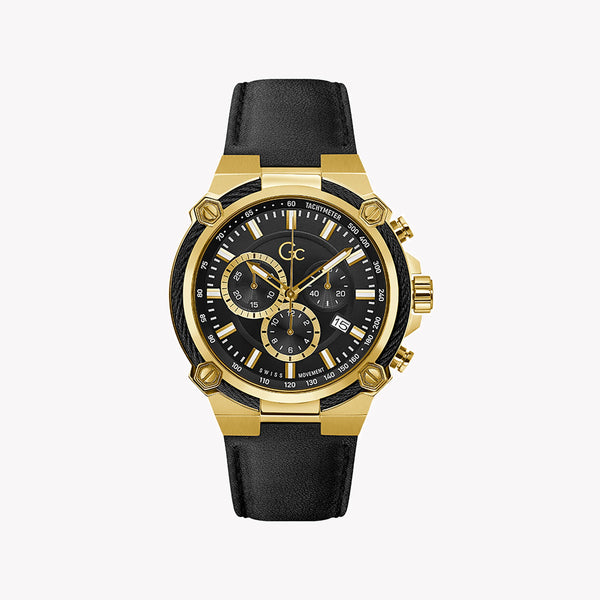 Guess Men's Gold Watch, Black Leather Band | Y24011g2mf by i-watch