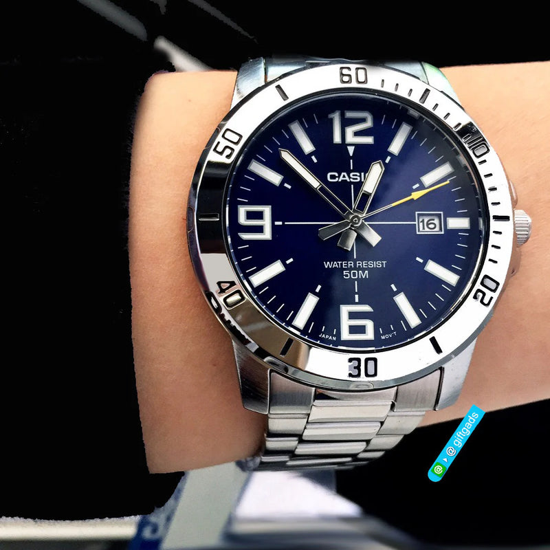 Casio Men's Silver Watch, Blue Dial | Mtp-Vd01d-2bv by i-watch