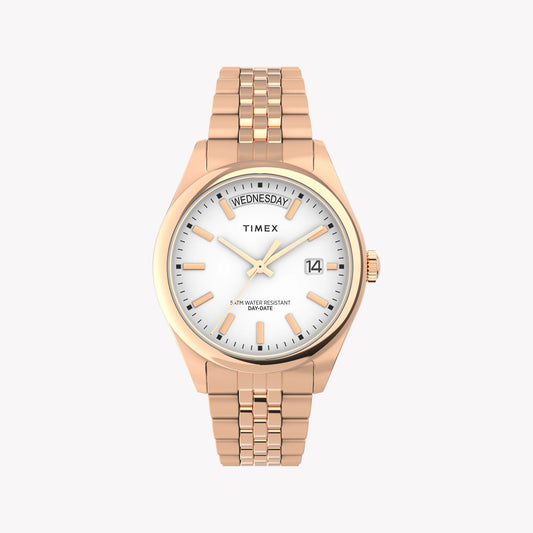 Montre pour femme Timex Legacy avec boîtier et bracelet de couleur or rose avec cadran blanc TW2W32200