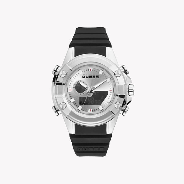 Guess Men's Silver Watch, Black Silicone Band | Gw0341g1 by i-watch