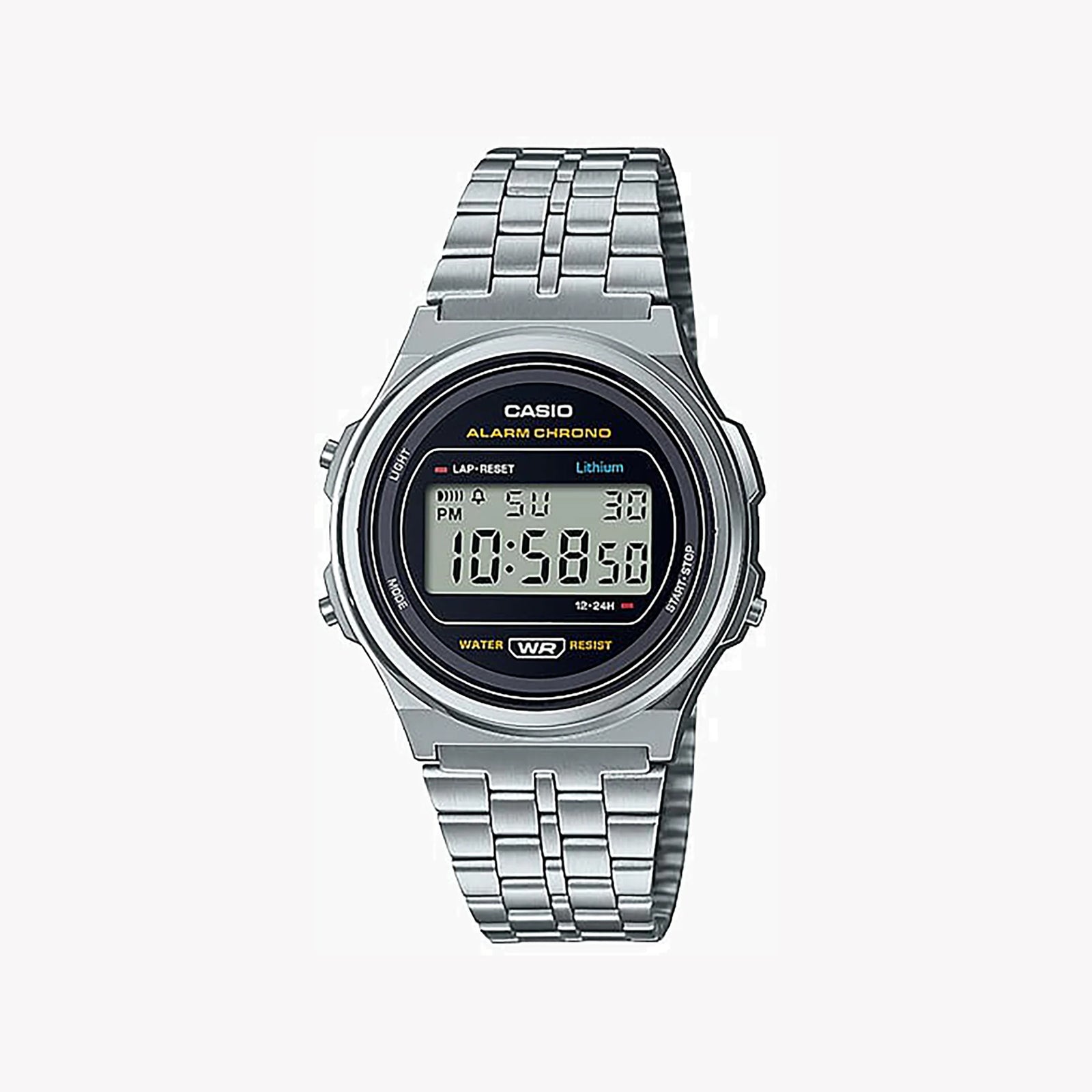 Casio Men's Silver Digital Watch, Chrome Resin Case | A171we-1a by i-watch