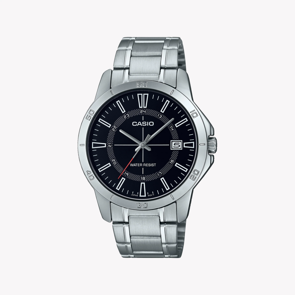 Casio Men's Silver Stainless Steel Watch, Black Dial | Mtp-V004d-1cudf by i-watch