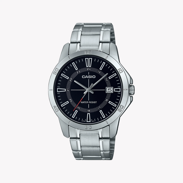 Casio Men's Silver Stainless Steel Watch, Black Dial | Mtp-V004d-1cudf by i-watch