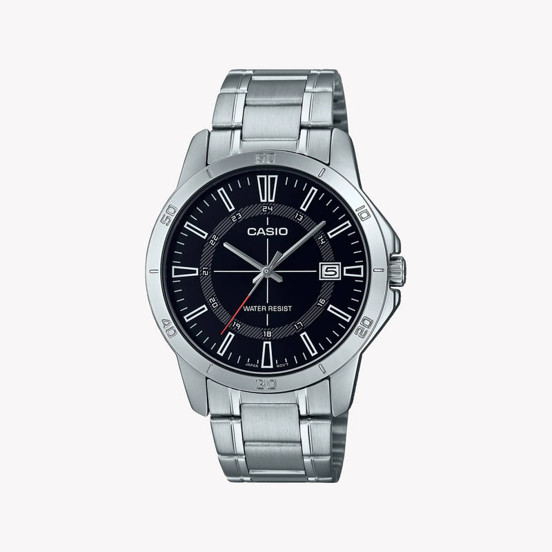 Casio Men's Silver Stainless Steel Watch, Black Dial | Mtp-V004d-1cudf by i-watch