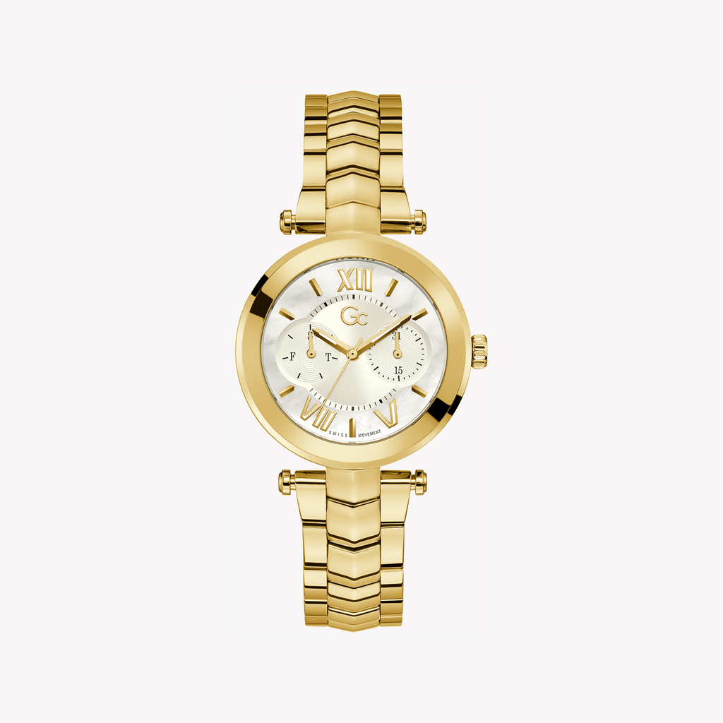 GUESS COLLECTION Y92002L1MF - ELEGANT GOLD STAINLESS STEEL WOMEN'S WATCH with Chic White Dial