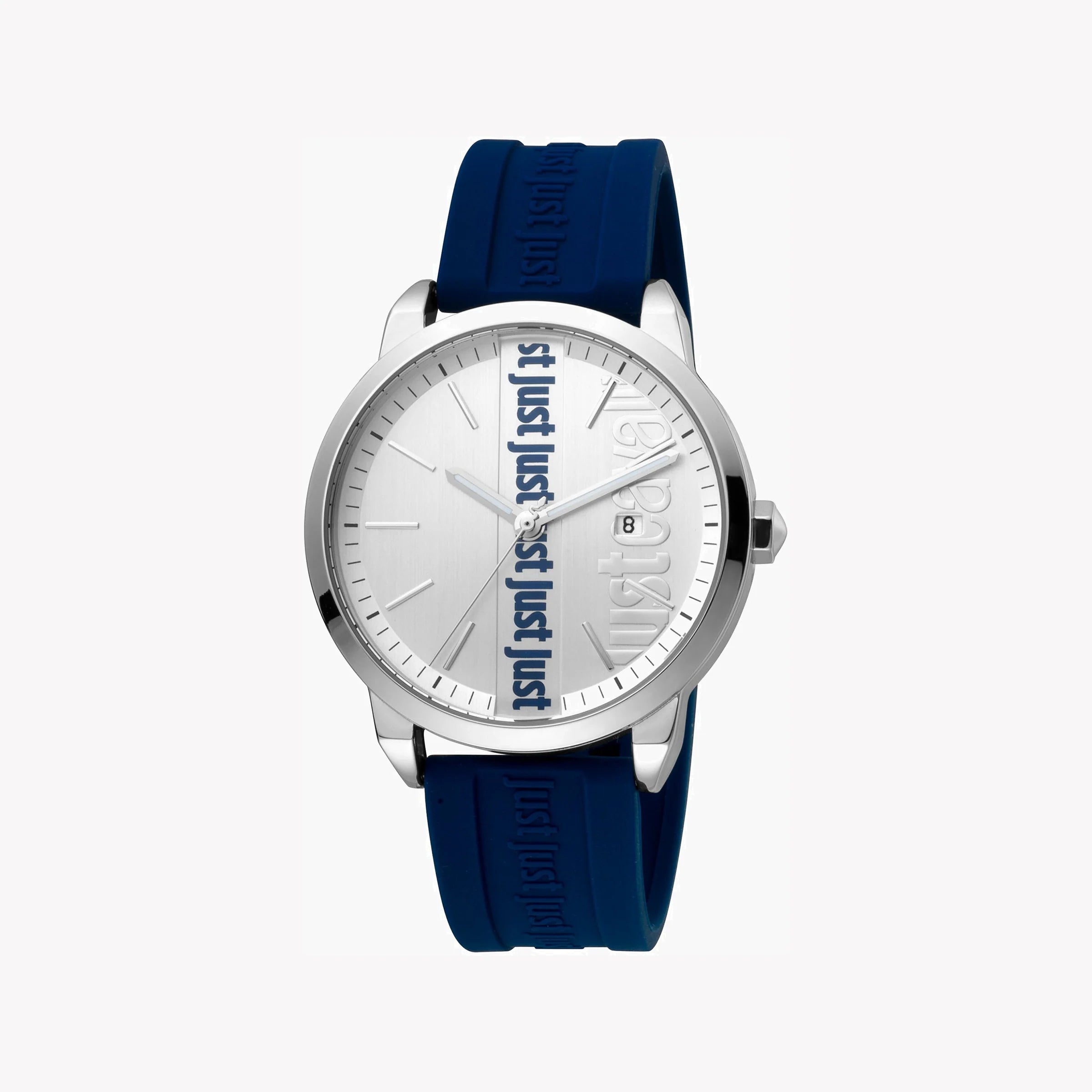 JUST CAVALLI JC1G141P0025 ELEGANT BLUE SILICONE MEN'S WATCH - TIMELESS SILVER DIAL