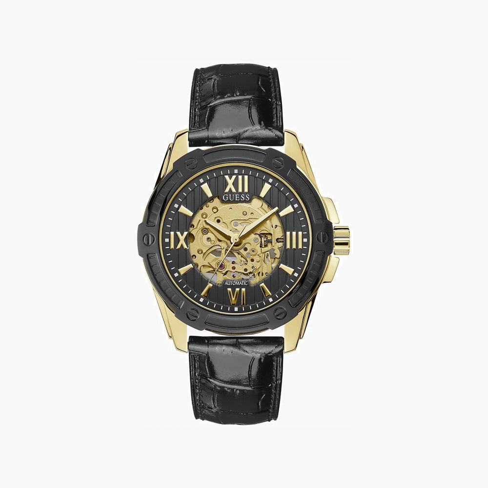 Guess Men's Gold Watch, Black Leather Band | W1308g2 by i-watch