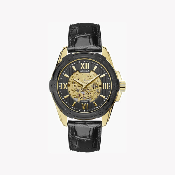 Guess Men's Gold Watch, Black Leather Band | W1308g2 by i-watch