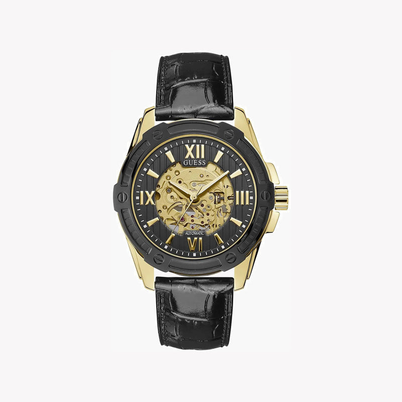 Guess Men's Gold Watch, Black Leather Band | W1308g2 by i-watch