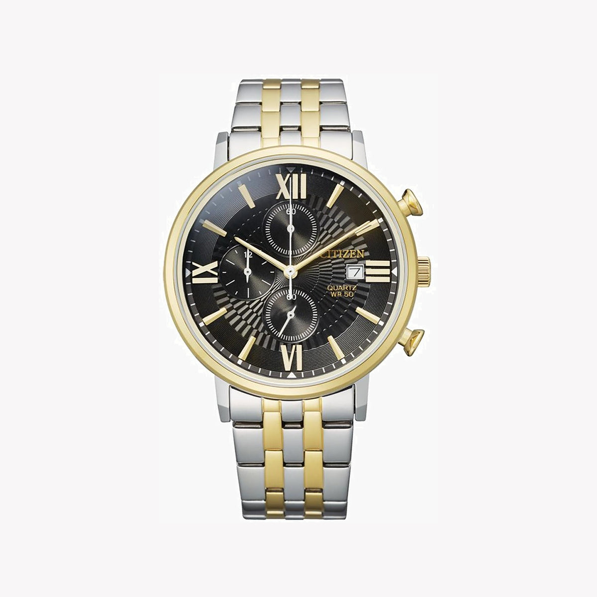 CITIZEN AN3616-75E DYNAMIC ELEGANCE - MEN'S STAINLESS STEEL CHRONOGRAPH WATCH with Black Dial & Mixed Tone Band