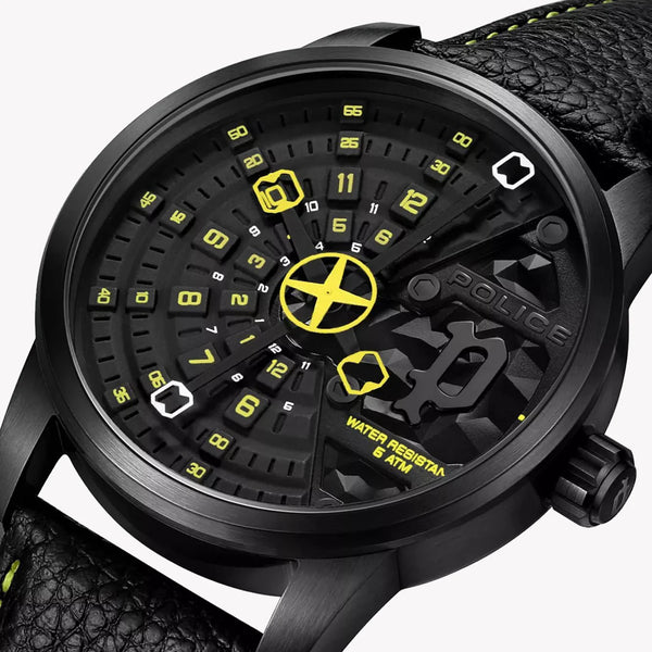 Police Men's Black Stainless Steel Watch, Leather Band | Pewja0022101 by i-watch
