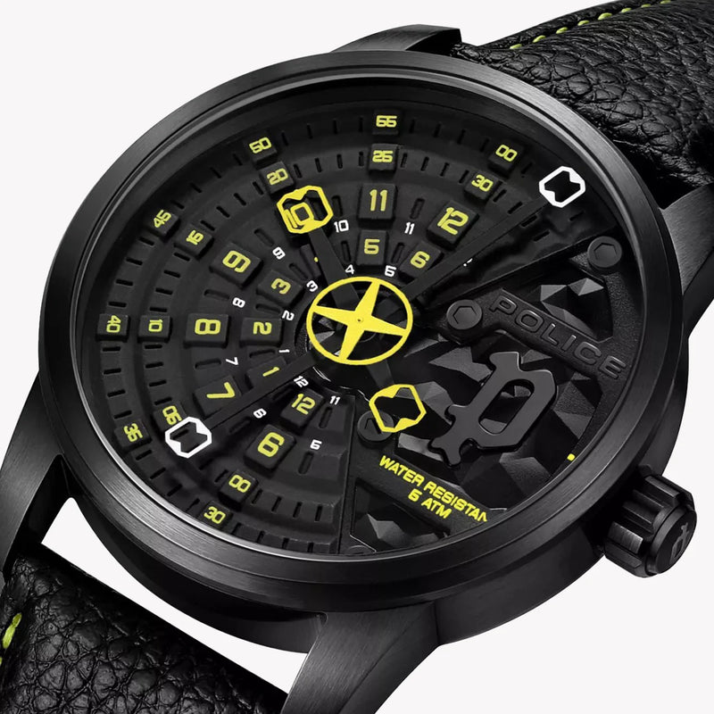 Police Men's Black Stainless Steel Watch, Leather Band | Pewja0022101 by i-watch