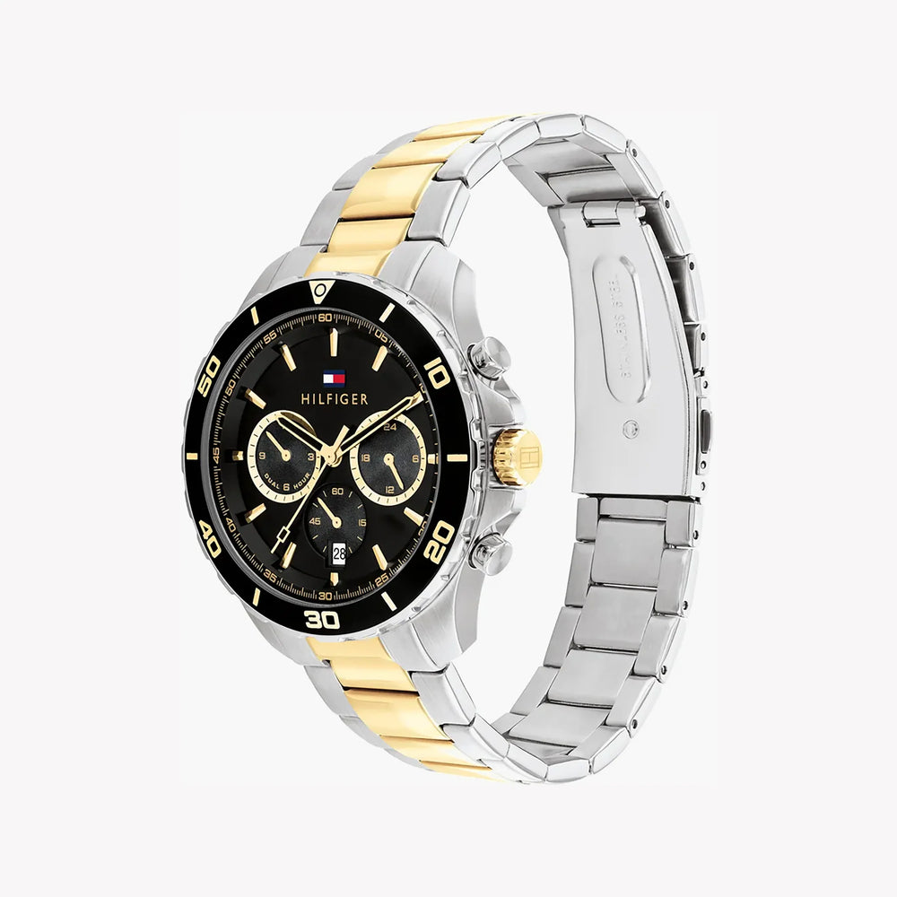 Tommy Hilfiger Men's Black Stainless Steel Watch, Silver & Gold Band | 1692184 by i-watch
