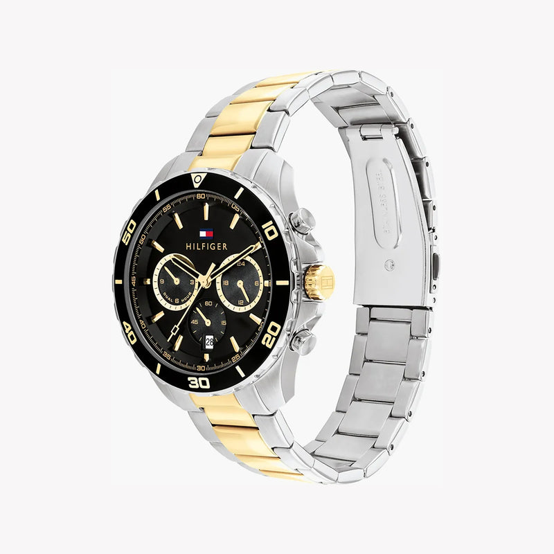 Tommy Hilfiger Men's Black Stainless Steel Watch, Silver & Gold Band | 1692184 by i-watch