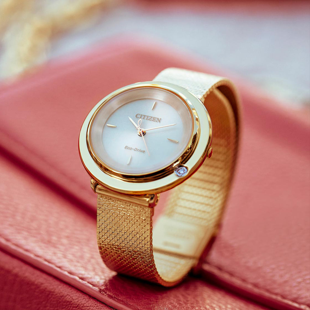 CITIZEN EM0642-87P - CHIC ELEGANCE IN GOLD & BEIGE WITH ECO-DRIVE POWER-i-Watch-5