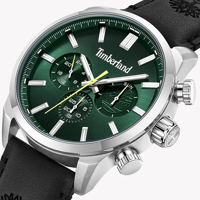 Timberland Men's Silver & Black Leather Watch, Green Dial | Tdwgf0028703 by i-watch