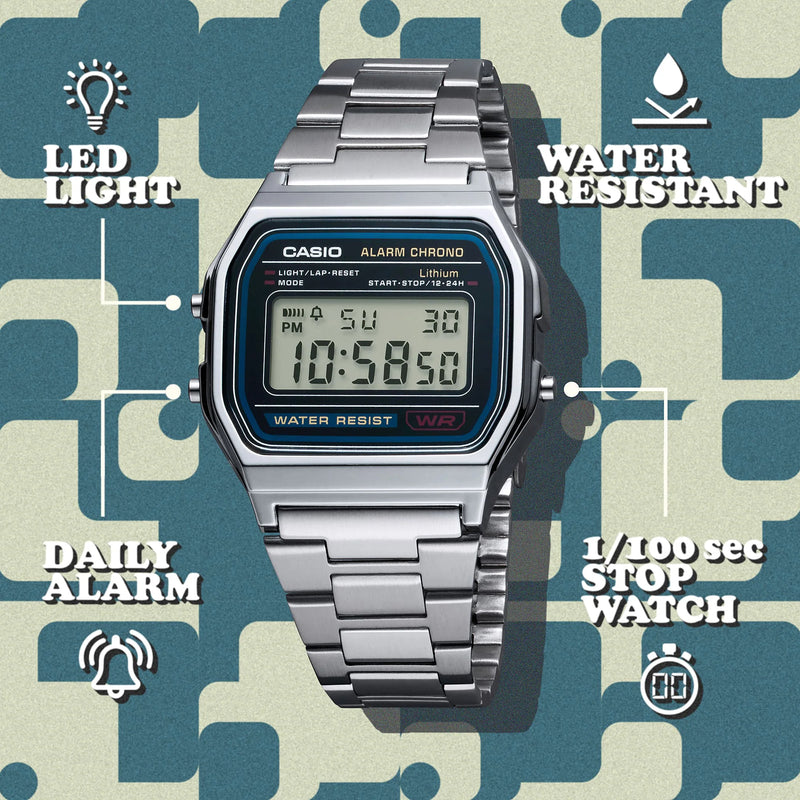 Casio Unisex Silver Stainless Steel Watch, Digital | A158w-1df-10 by i-watch