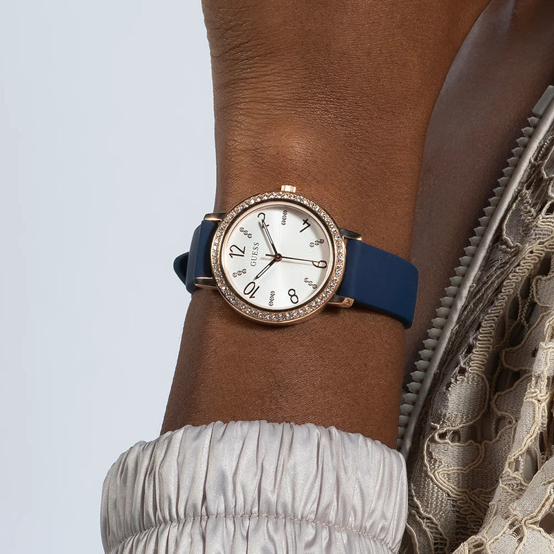 Guess Women's Rose Gold Watch, Blue Silicone Band | Gw0591l1 by i-watch