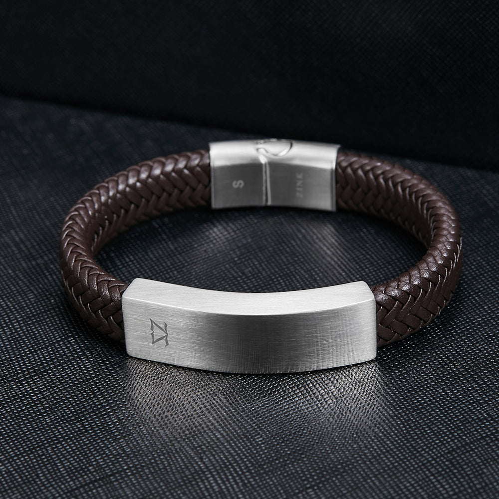 Zink Men's Black & Silver Stainless Steel & Leather Bracelet | Zjbc001slbr