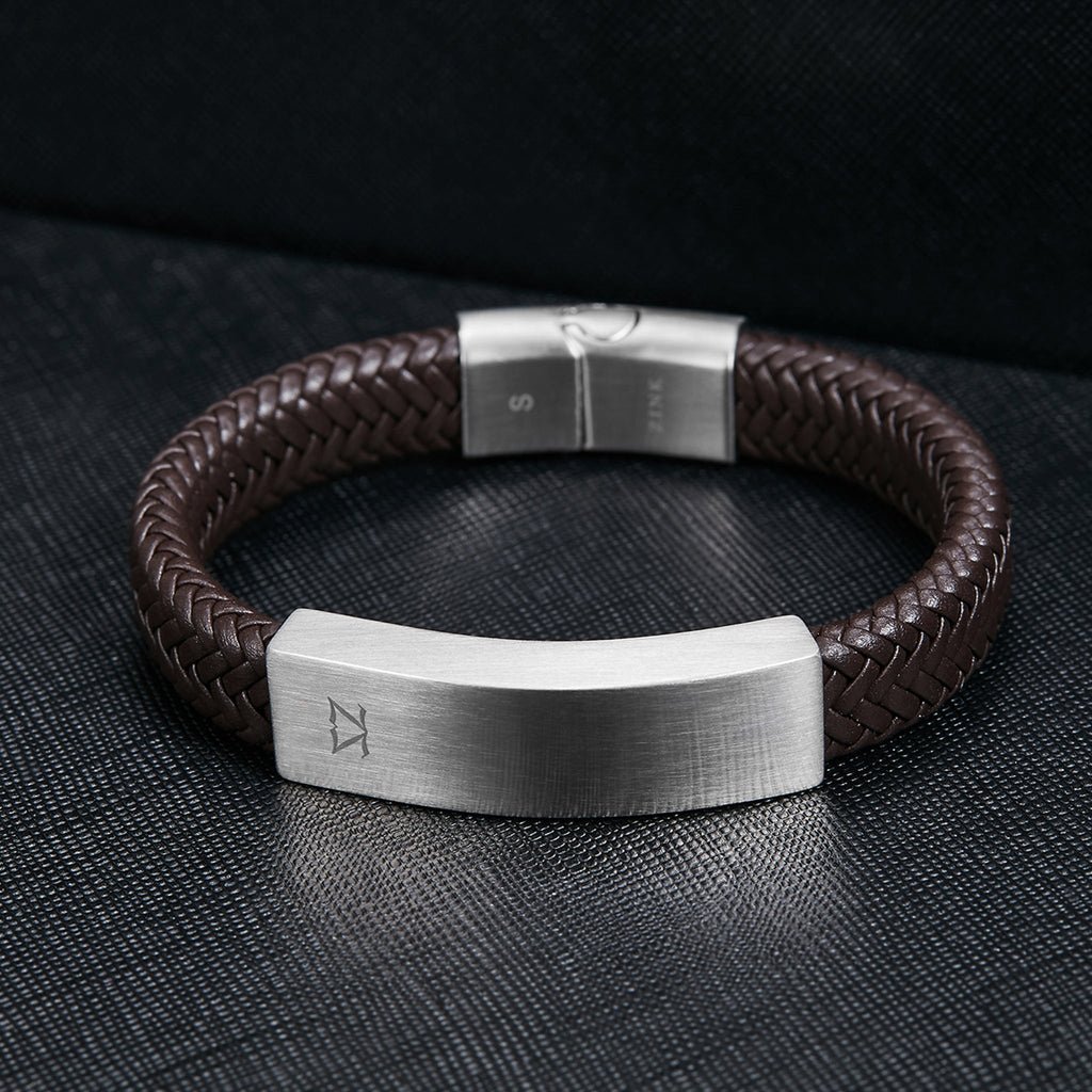 Zink Men's Black & Silver Stainless Steel & Leather Bracelet | Zjbc001slbr