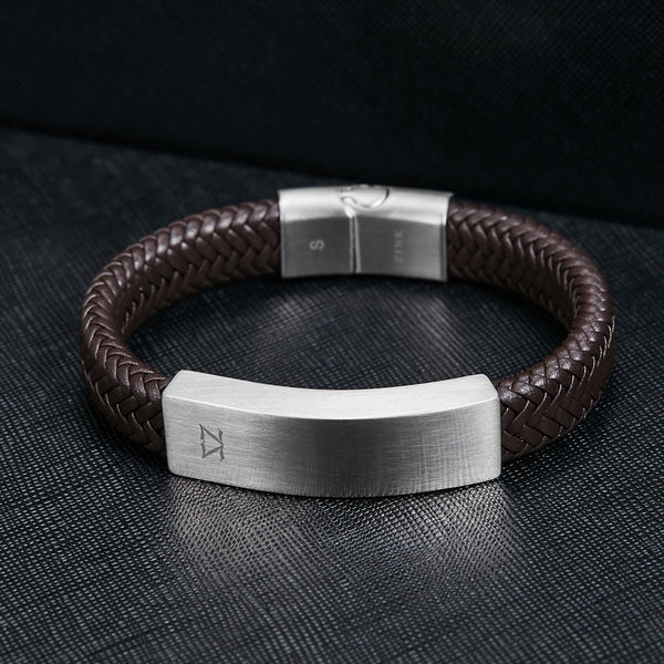Zink Men's Black & Silver Stainless Steel & Leather Bracelet | Zjbc001slbr