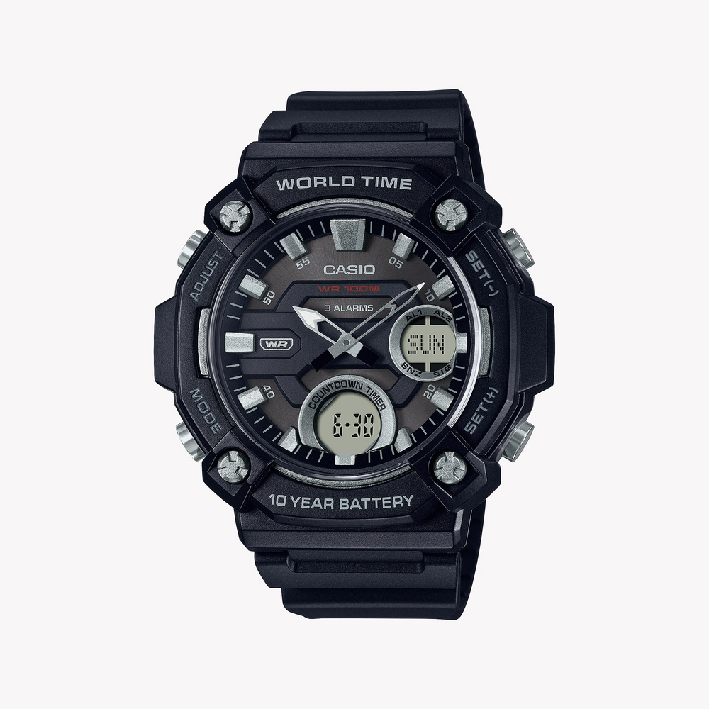 Casio Aeq-120w-1avdf Black Rugged Sport - Functionality Meets Style Men's Watch With Black Resin BAnd and Dial by i-watch