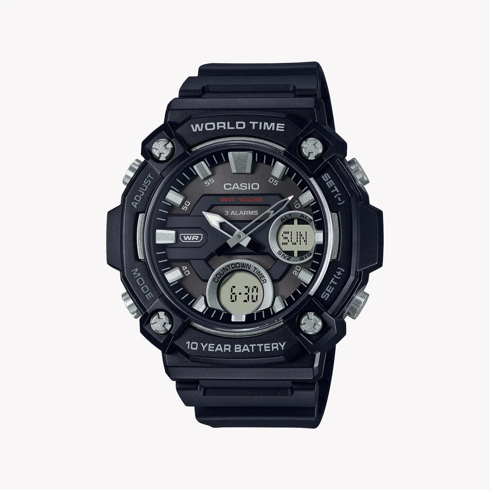 Casio Aeq-120w-1avdf Black Rugged Sport - Functionality Meets Style Men's Watch With Black Resin BAnd and Dial by i-watch