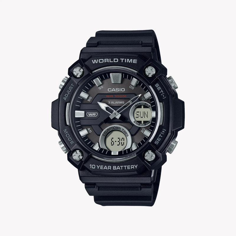 Casio Aeq-120w-1avdf Black Rugged Sport - Functionality Meets Style Men's Watch With Black Resin BAnd and Dial by i-watch