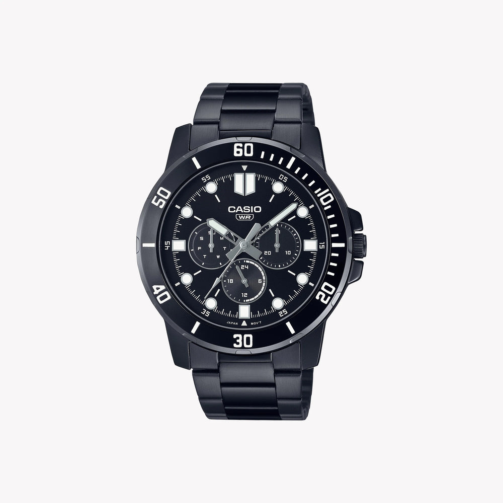 Casio Men's Black Stainless Steel Watch, Black Dial | Mtp-Vd300b-1e by i-watch