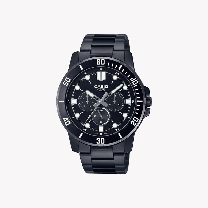 Casio Men's Black Stainless Steel Watch, Black Dial | Mtp-Vd300b-1e by i-watch