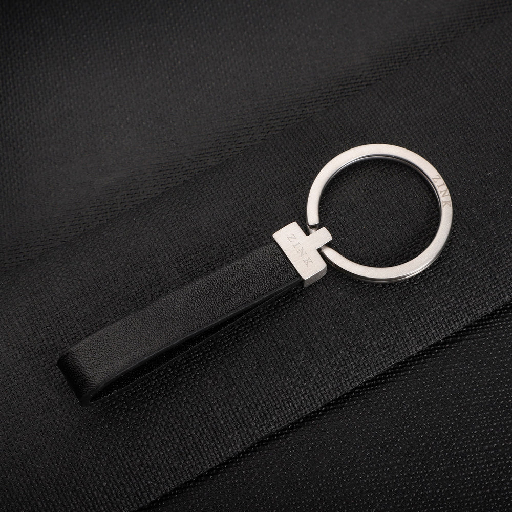Zink Keychain - Silver & Black - Stainless Steel & Leather | Zjkc009b by i-watch