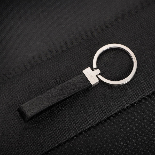 Zink Keychain - Silver & Black - Stainless Steel & Leather | Zjkc009b by i-watch
