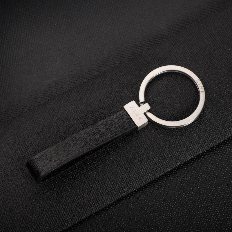 Zink Keychain - Silver & Black - Stainless Steel & Leather | Zjkc009b by i-watch