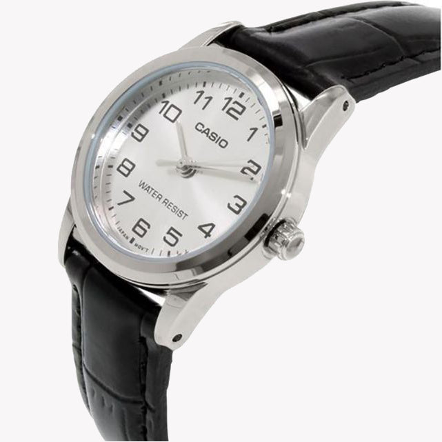 CASIO Women's Watch with Silver Stainless Steel Case and Black Leather Band-i-Watch-3