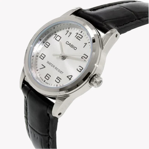 CASIO Women's Watch with Silver Stainless Steel Case and Black Leather Band-i-Watch-3