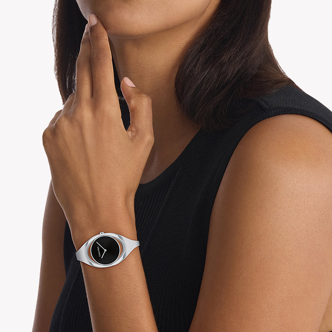 CK CALVIN KLEIN NEW COLLECTION - ELEGANT SILVER STATEMENT WOMEN'S WATCH with BLACK DIAL & STAINLESS STEEL BAND-i-Watch-4