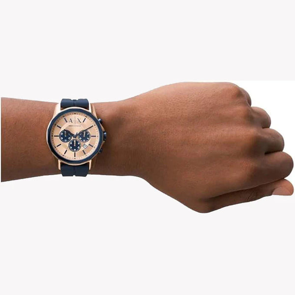 Armani Exchange Men's Rose Gold Watch, Blue Silicone | Ax1730 by i-watch