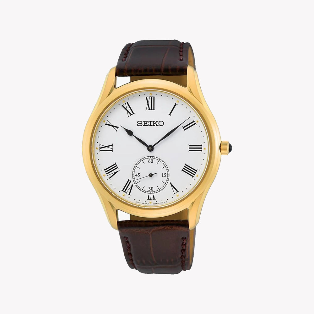 Seiko SRK050P1 Men's Quartz Gold Watch with Leather Band-i-Watch