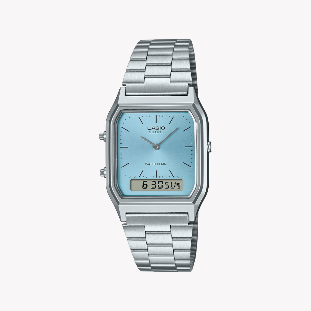CASIO AQ-230A-2A1MQYDF - ELEGANT ADVENTURER UNISEX WATCH with sleek blue dial and stainless steel band